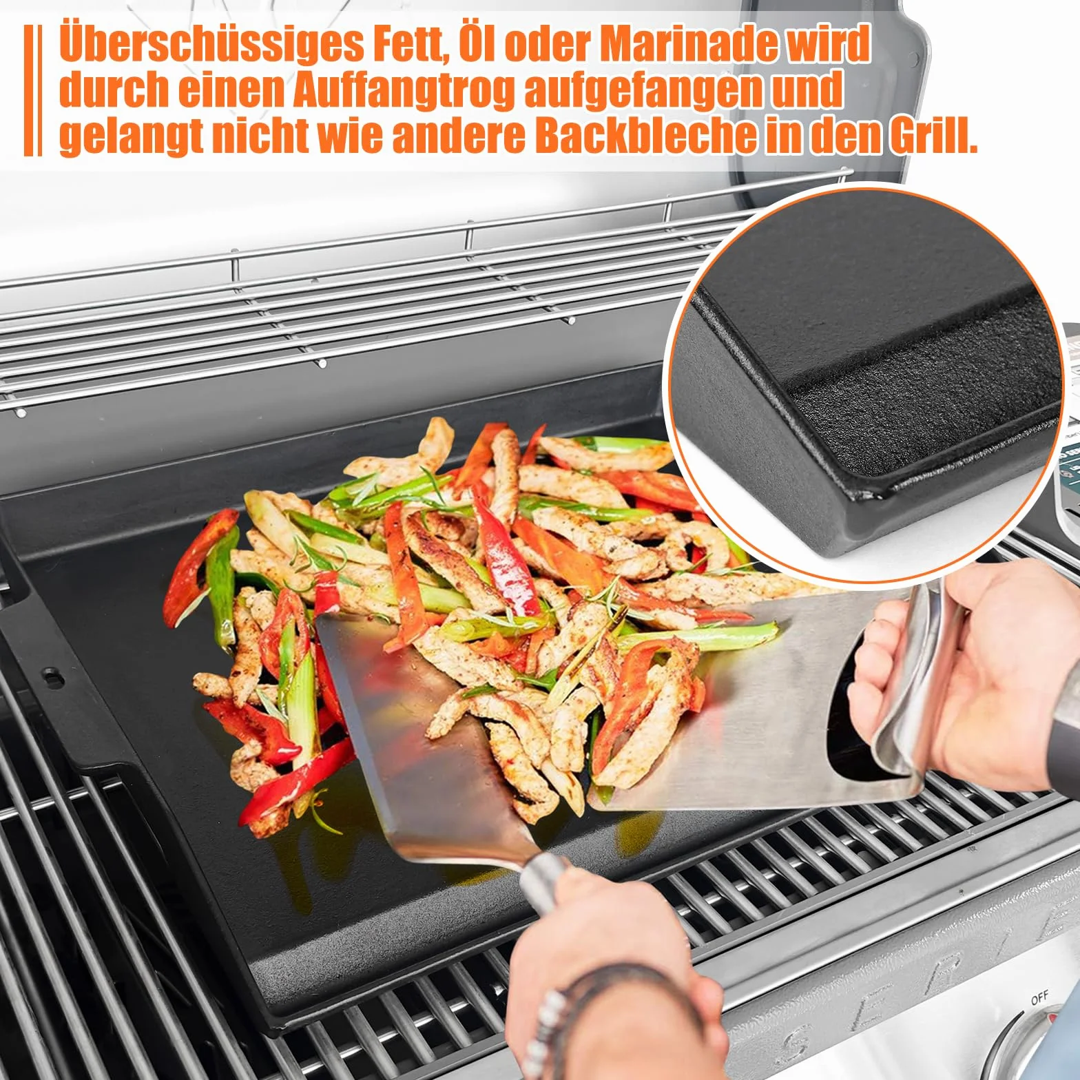 GFTIME Plancha en fonte universelle antiadhésive 58,6 x 40,5cm plaque de cuisson pour barbecue gaz charbon électrique