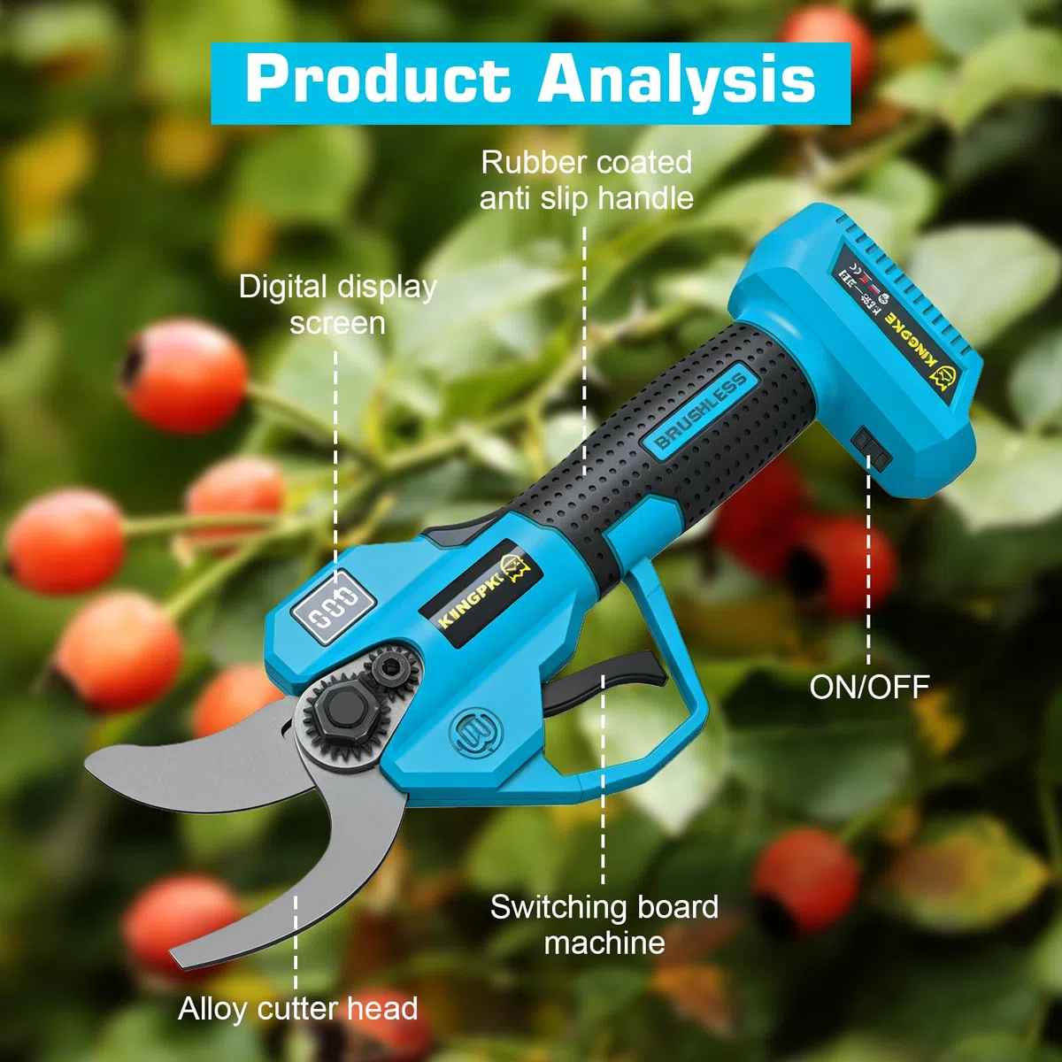 Sécateur électrique sans fil 18 V - Sécateur électrique sans balais - Écran intelligent - Design de sécurité - Pour jardin, parc et verger - Sans batterie