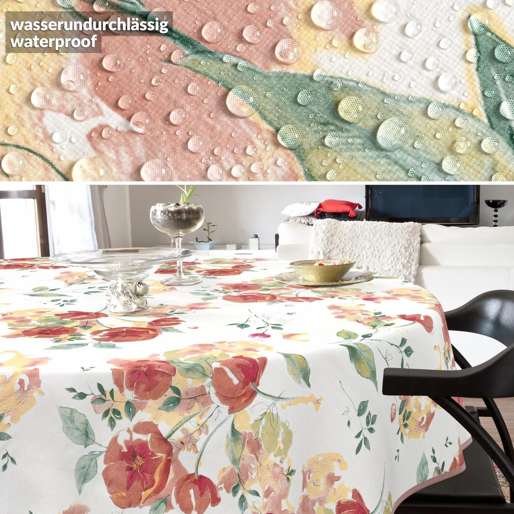 Nappe en Toile cirée Lavable Imperméable Effet Lotus Ronde 140 cm