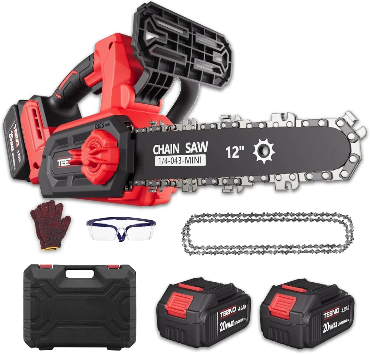 Tronçonneuse à Batterie 12 Pouces, Tronçonneuse Électrique sans Fil avec Moteur Brushless 1200W, 2 Batteries 4.0Ah & Chargeur, Graissage Automatique, Tension de Chaîne sans Outil, Élagage & Coupe