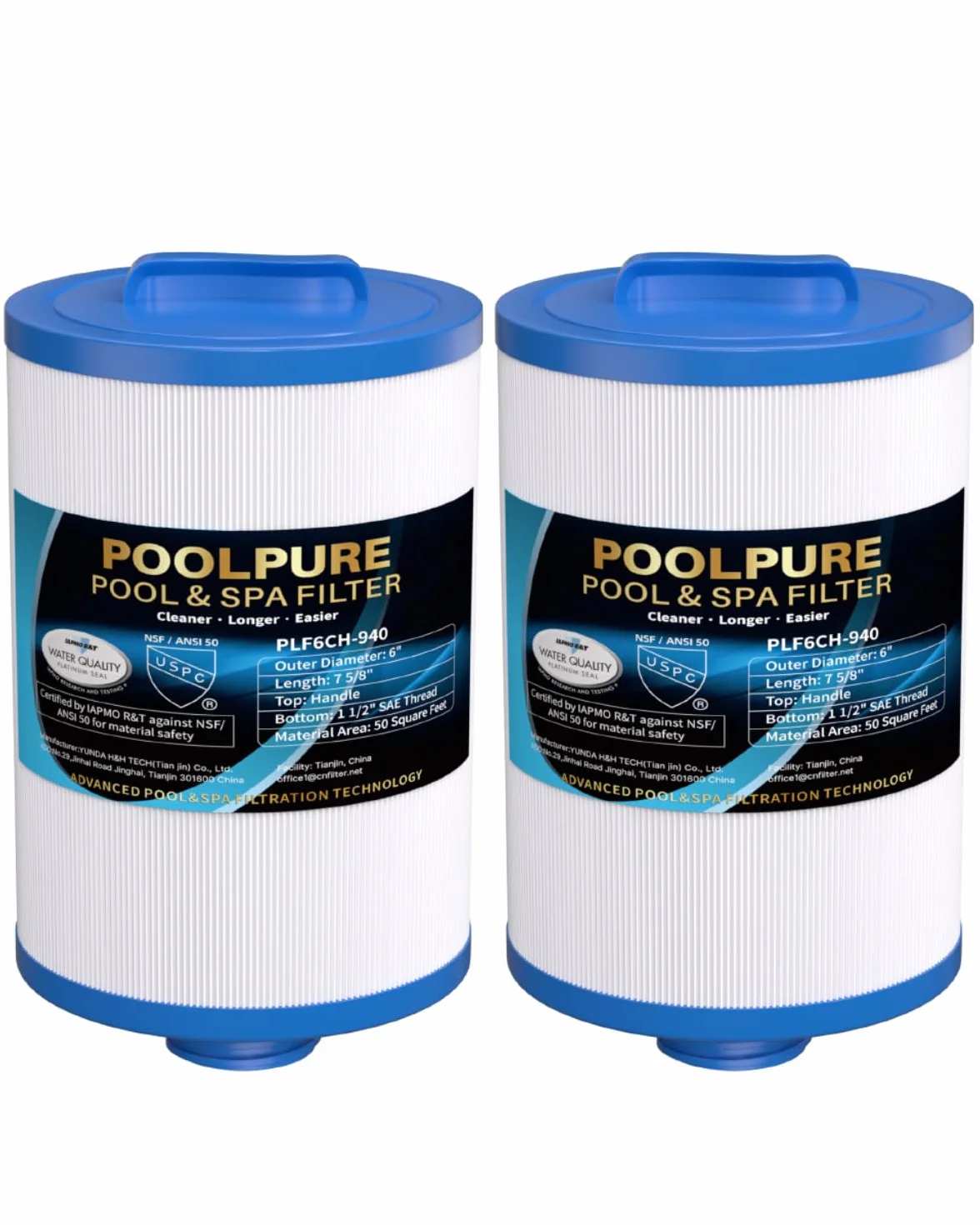 POOLPURE 2 filtres de Spa, filtres de Spa, Remplacement pour Les filtres Unicel 6CH-940, Pleatco PWW50P3, PWW50-P3, Filbur FC-0359, Waterway Plastics 817-0050, 25252, 378902, 03FIL1400 de