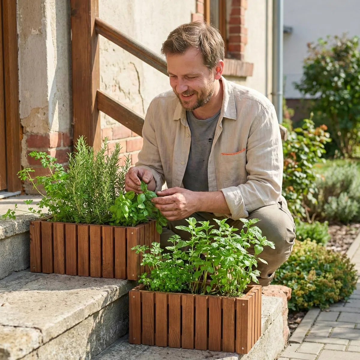 Jardinière en bois rectangulaire – imprégnée marron, avec insert en plastique amovible – Pot de fleurs pour balcon, jardin et terrasse (Vertical marron, 45x23 H20)