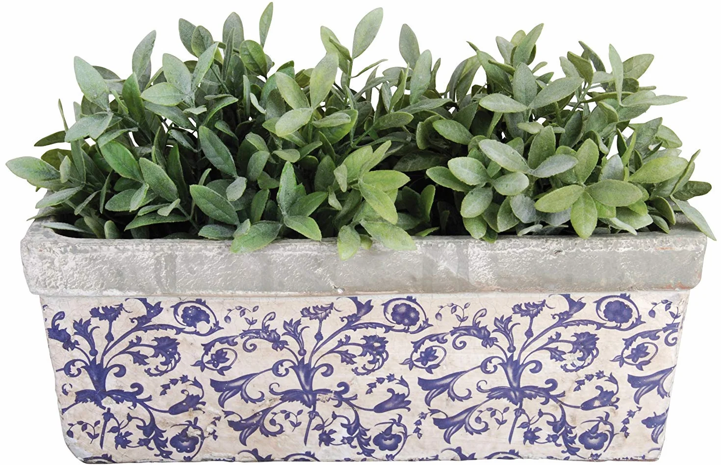 Esschert Design Jardinière de Balcon en céramique Bleu et Blanc, Environ 40 x 16 x 15 cm