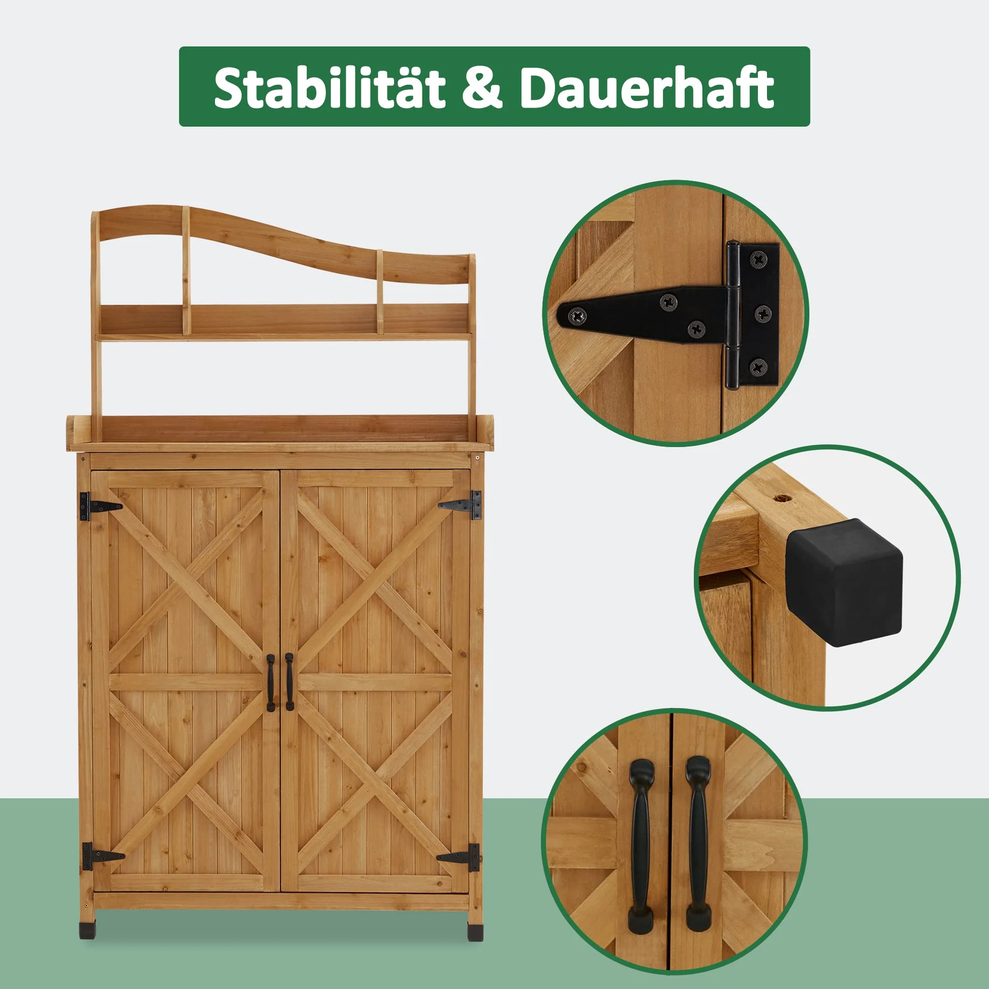 M MCombo 0439 Table de jardinage d'extérieur résistante aux intempéries avec plan de travail en bois pour jardin, balcon et terrasse (naturel)