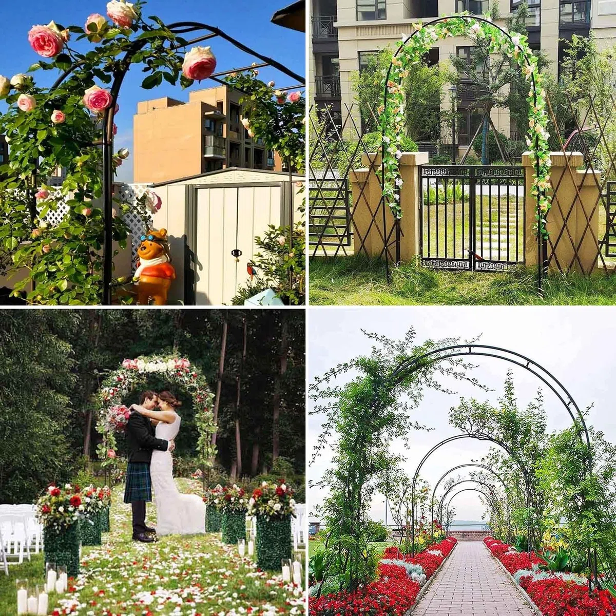 Arche de Jardin en Métal Fer Antirouille, Arche Rosier de Robuste pour Plante Grimpante, Décoration de Cérémonie Fête, 80cm 140cm 180cm 200cm 240cm 280cm 300cm 350cm(Brun,W140 X H230cm)