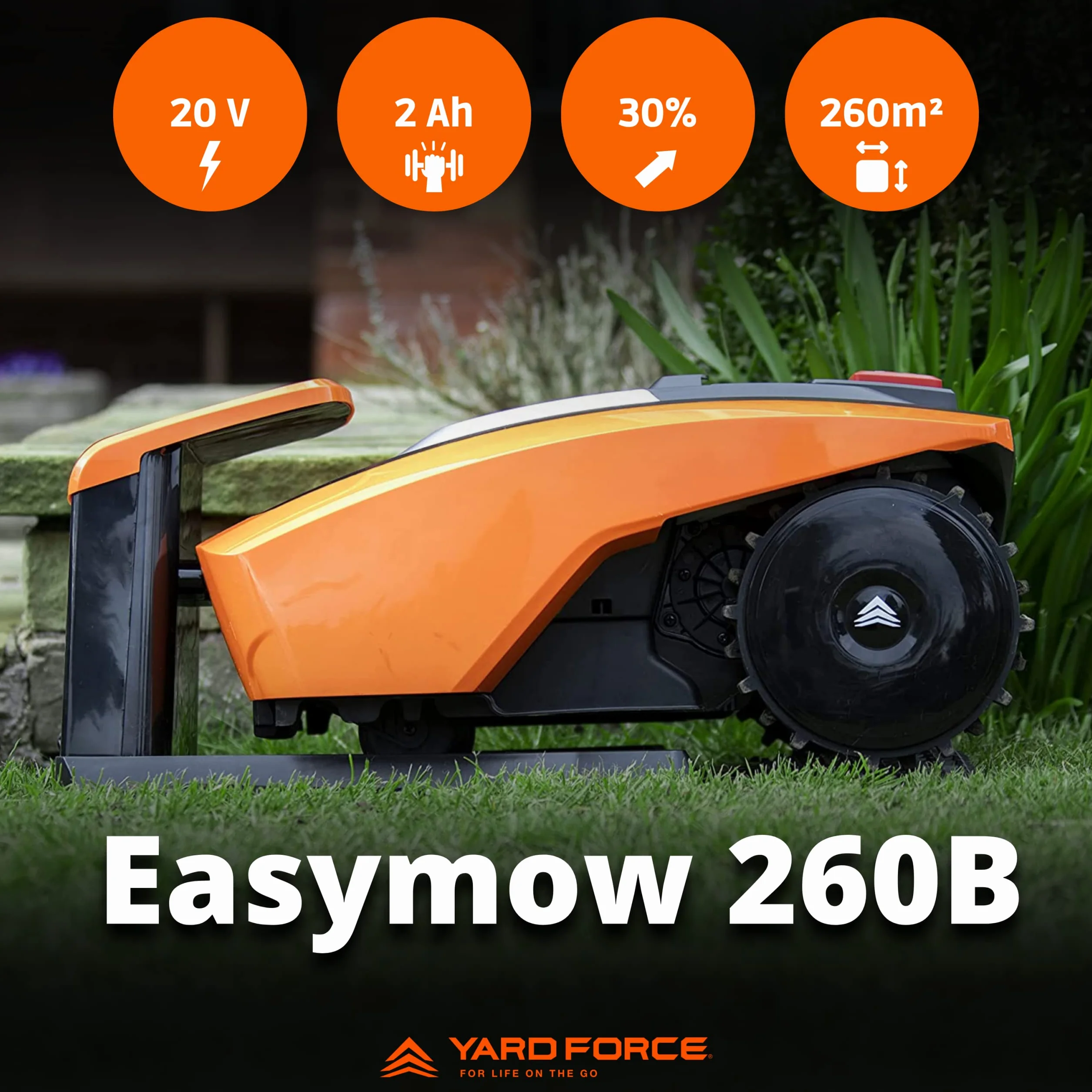 Yard Force Robot Tondeuse Easymow 260B pour Jardins jusqu'à 260m². Noir/Orange