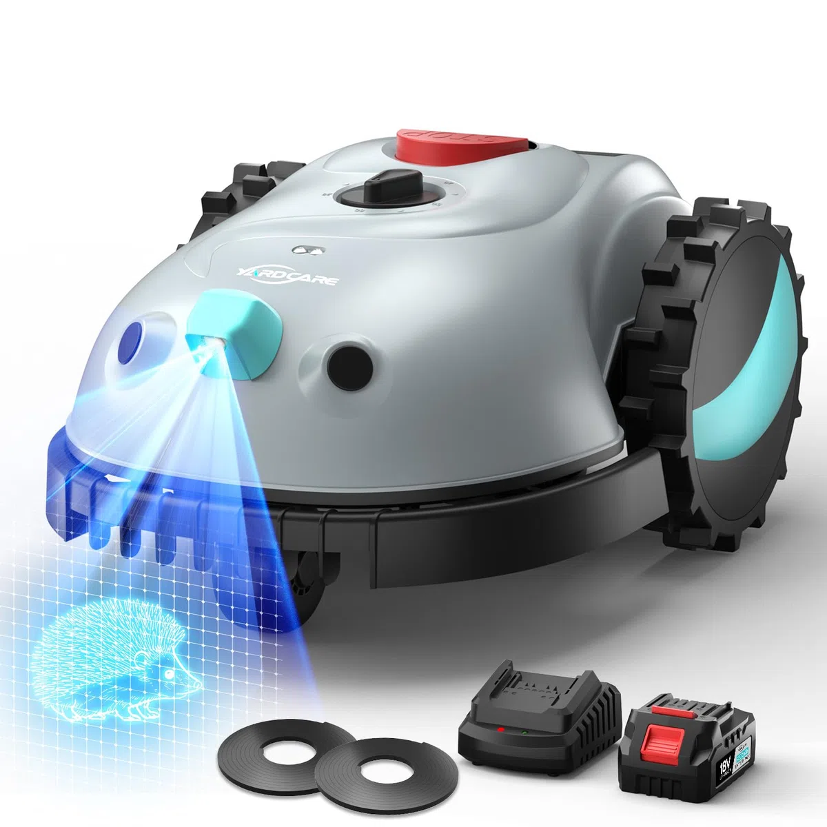 YARDCARE V100 Robot Tondeuse sans Fil Périphérique avec Navigation Visuelle, Détection d'obstacles 150, Robot Tondeuse Gazon avec Batterie(4Ah), Bandemagnétique, Lames de Rechange