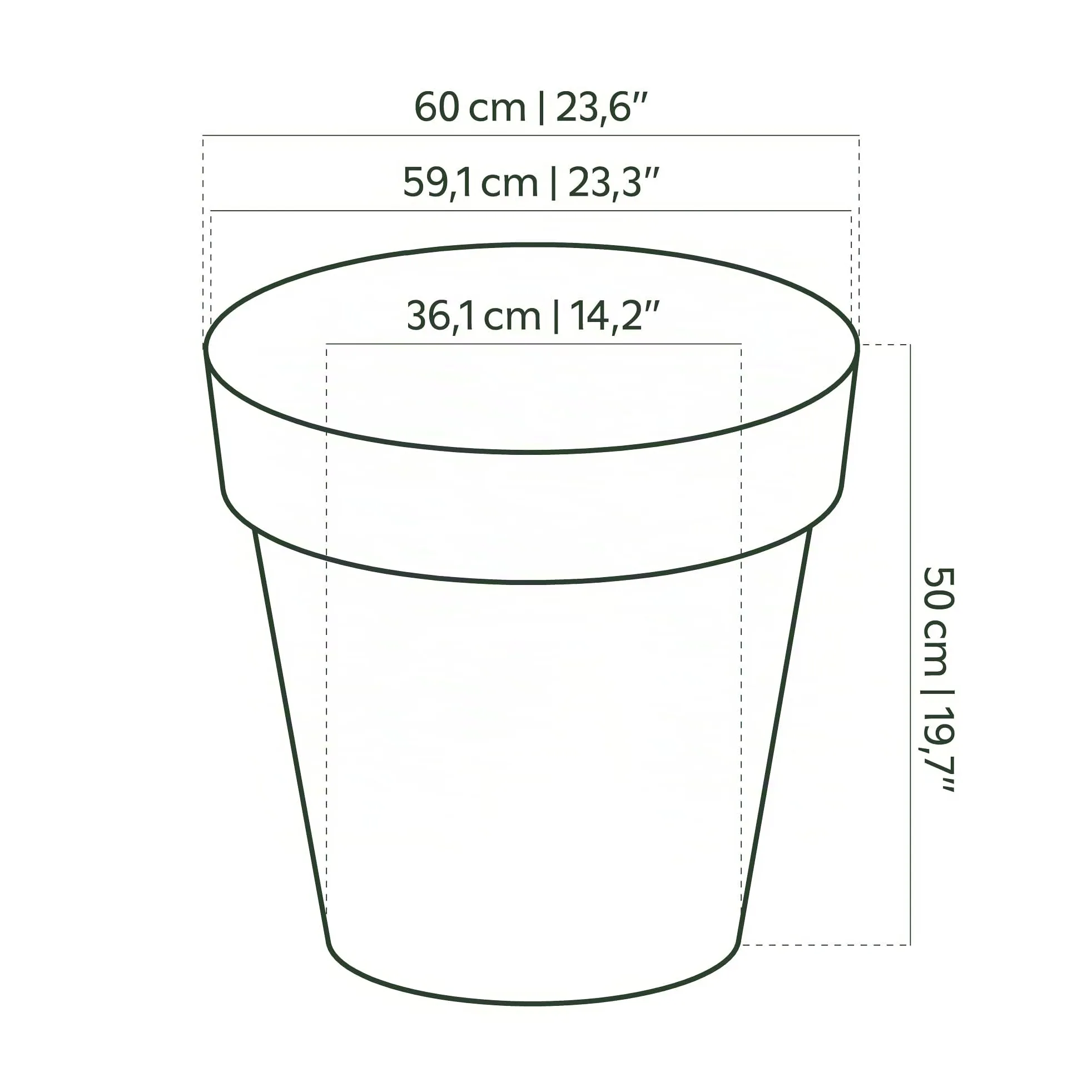 Artevasi Capri Pot, Rond Pot en Plastique, 60cm, Couleur: Anthracite