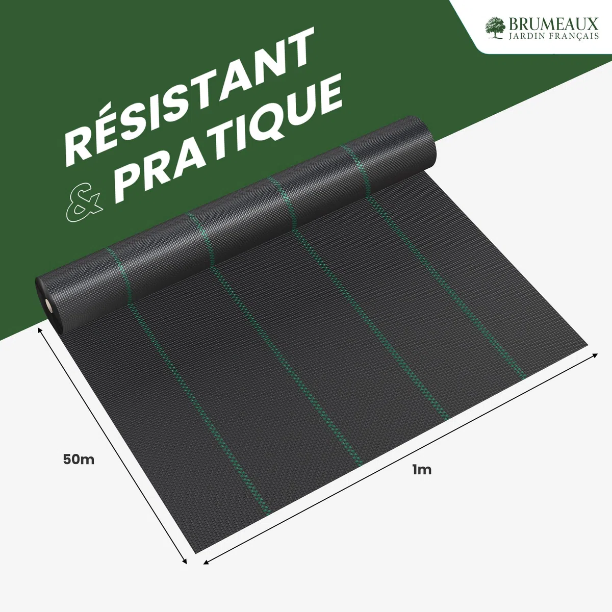 SKYLANTERN Toile de Paillage 130g/m² très épais - Geotextile Anti Repousse Gravier 50m x 1m (50m2) pour Terrasses et Allées - Bache Desherbant Anti Mauvaise Herbe 130g - Toiles de paillage Géotextile