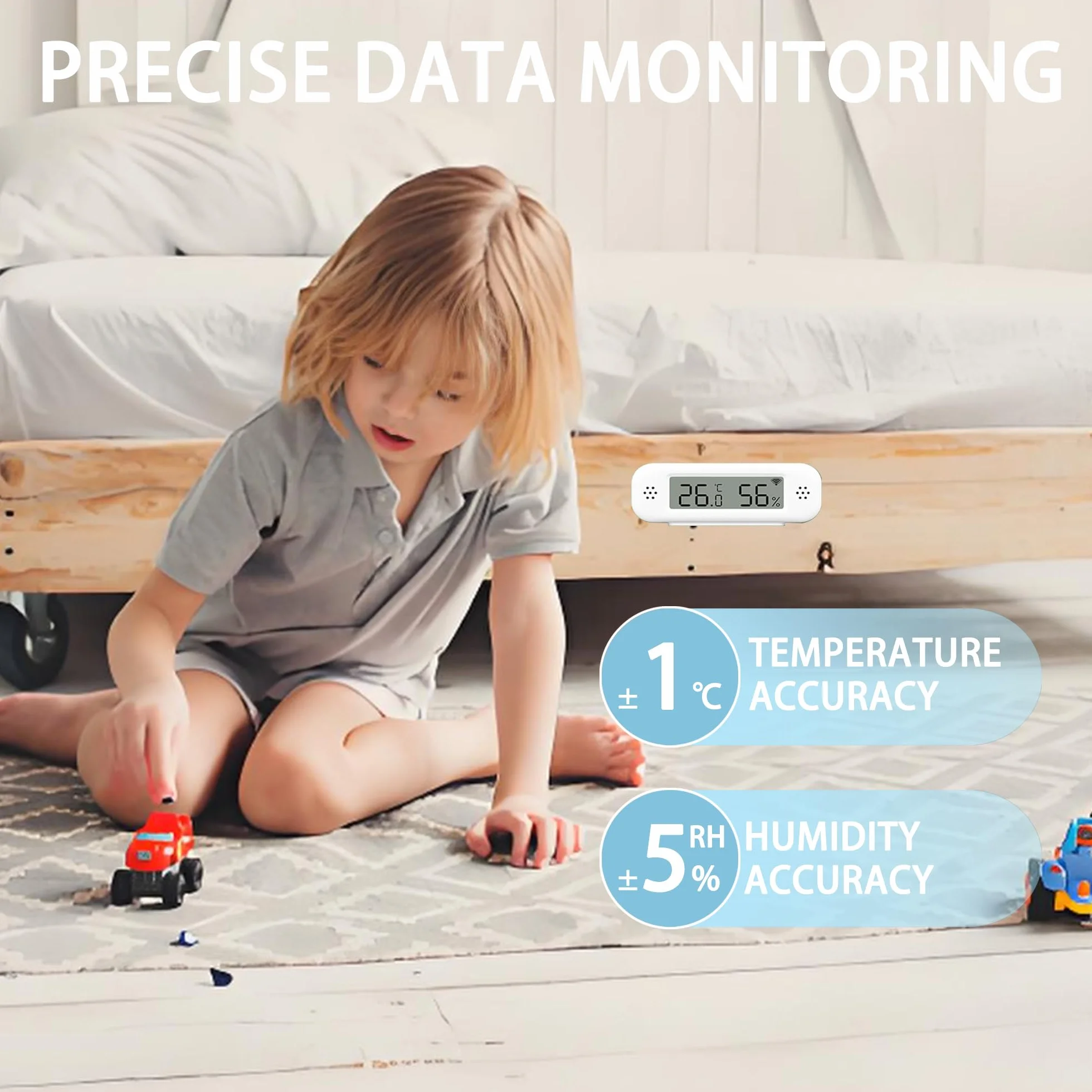 Thermomètre Hygromètre Numérique Smart, Capteur de Température et d’Humidité WiFi pour Usage Domestique, Moniteur d’Humidité avec Surveillance par App, Exportation de Données, Compatible Alexa. 4PCS