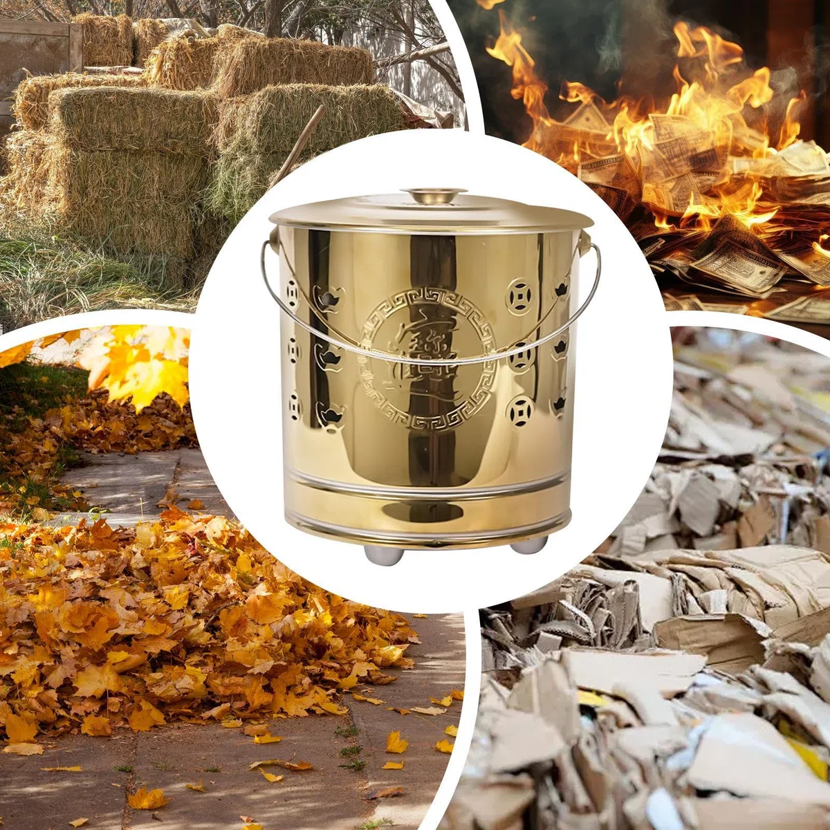 Burning Barrel Incinerator - Cage portable en acier avec liquide amovible, doublure Ash Liner, outil de poker de feu | Patio extérieur, jardin, terrasse, plage, camping, cuisine, feuilles de déchets