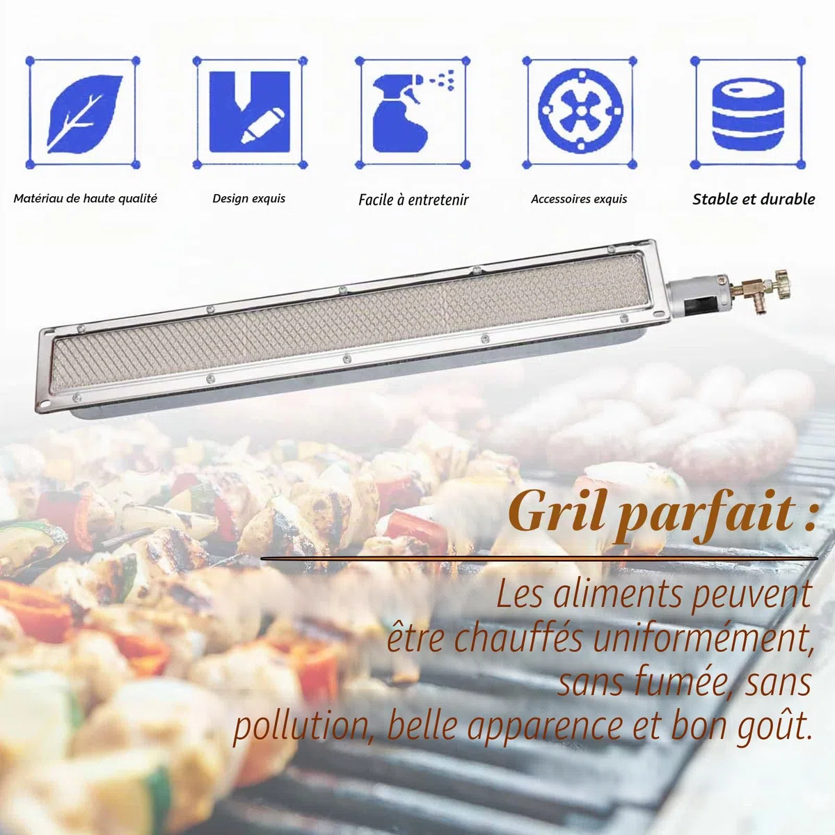 Brûleur latéral infrarouge - Brûleur latéral infrarouge - Barbecue à gaz - Élément chauffant - Chauffage en céramique - Pour cuisiner, griller, rôtir le camping - 57 x 9,5 cm