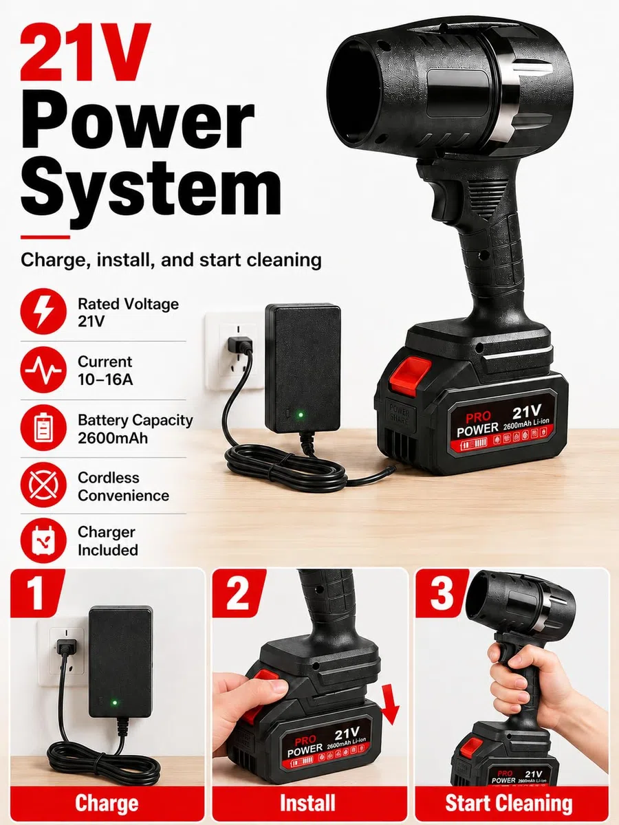 VOBOR Souffleur Feuille sans Fil avec Batterie, 35000 TR/Min Débit d'air Turbo, Léger et Portable, pour Souffleur à Feuilles et Poussières Jardin, Garage, Neige, Débris