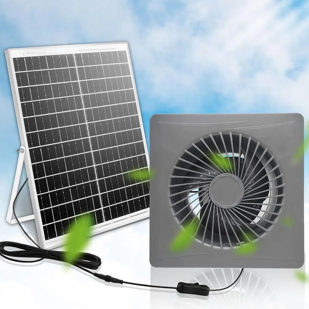 Oniissy Kit de ventilateur à panneau solaire, 12 V, étanche, extracteur d'air, équipement de ventilation extérieure, mini ventilateur pour serre, animal de compagnie, chien, poulailler (10,2 cm)