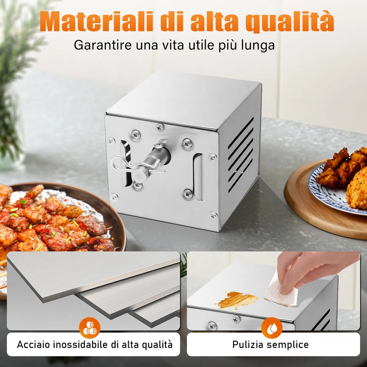 Moteur de gril professionnel 25W pour tournebroche (220V) | Moteur rotatif pour rôtisserie, rôtissoire, brochettes, porcelet grillé | Moteur de gril, moteur de barbecue (argent)