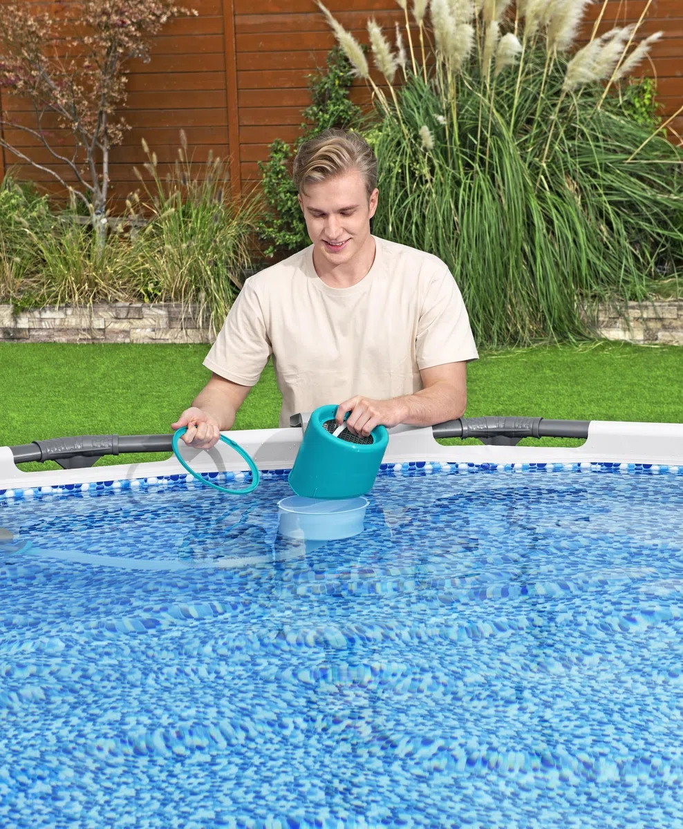 Bestway - Kit de Nettoyage Piscine Hors Sol, Skimmer Flottant + aspirateur Venturi + épuisette + Perche alu télescopique 2,79 m + Tuyau 7,50 m