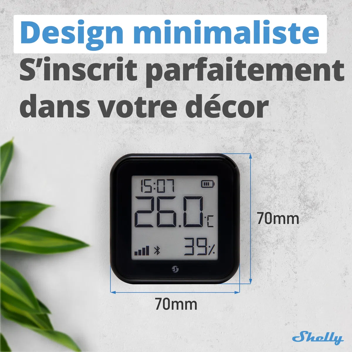 Shelly H&T Gen3 Noir Capteur de température et d'humidité connecté Wi-Fi Thermomètre Hygromètre intérieur extérieur Écran eink Horloge digitale