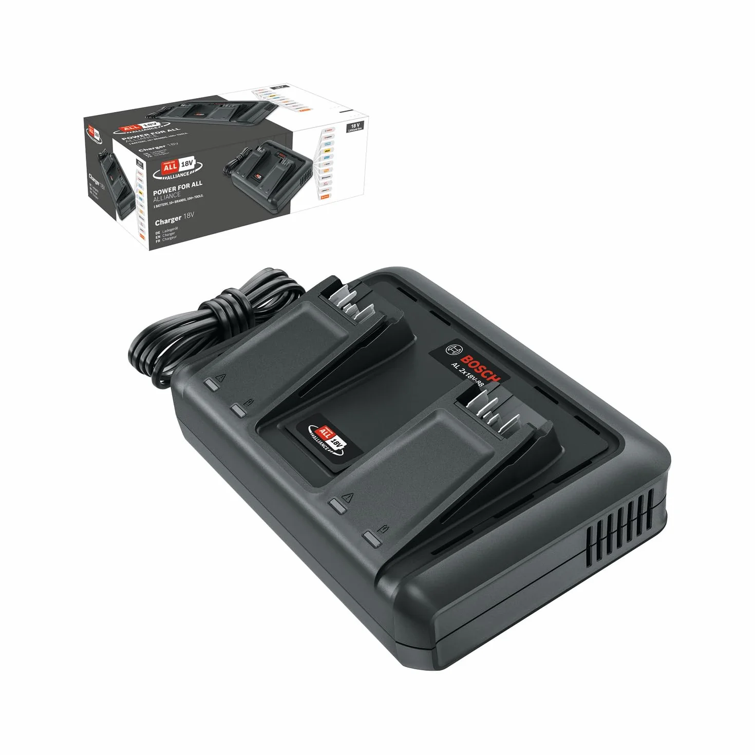Bosch Chargeur AL 2x18V-88 (18V, 2x 4,4A ; Charge simultanée de 2 batteries 18V ; 18V POWER FOR ALL ALLIANCE)