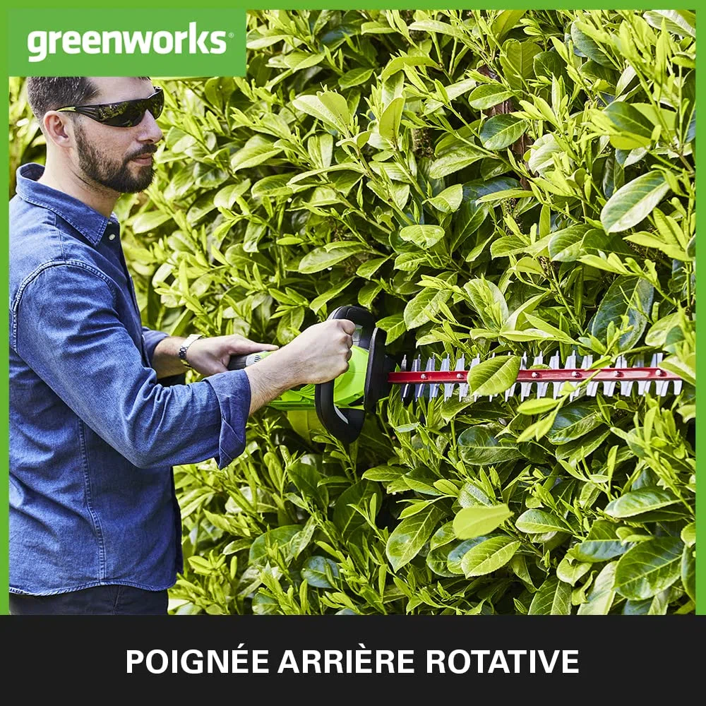 Greenworks G40HT61K2, Taille-Haie à Batterie, Lames Double Action 61 cm, Coupe jusqu'à 27 mm d'Épaisseur, 3000 tr/min, Batterie 40V 2Ah et Chargeur, Garantie 3 Ans