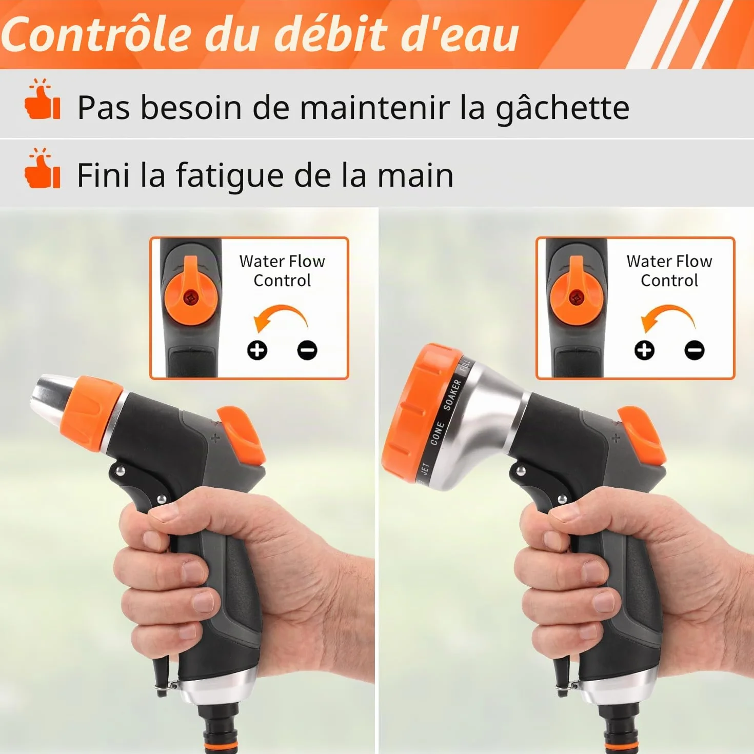 Hoofun Pistolet d'arrosage Haute Pression 10 Modes 2 Modes, Pulvérisateur Multifonctionnel pour Lavage Voiture Jardin Animaux Plantes