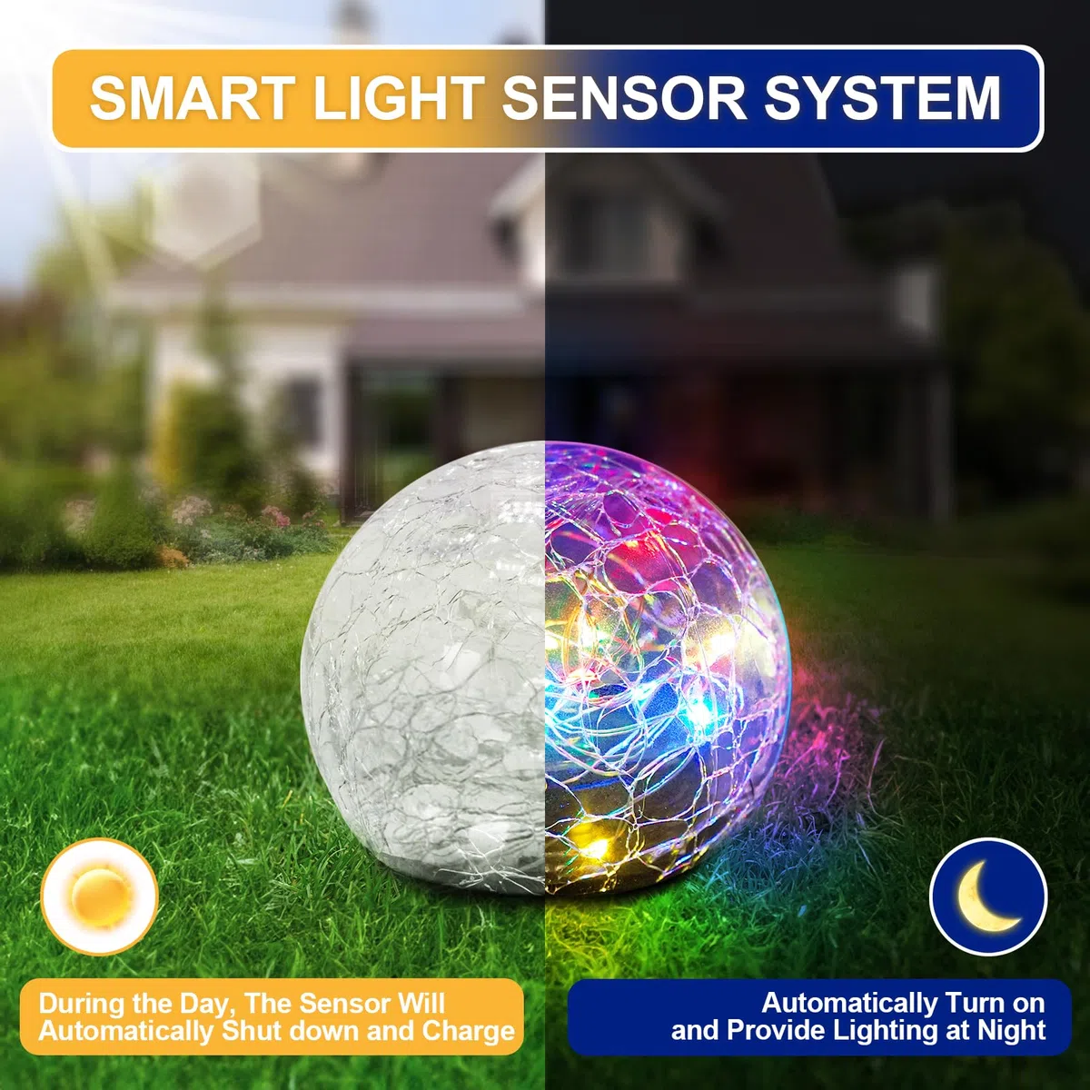 Anordsem Boule Solaire Exterieur Jardin, Solaires Jardin à Verre Façon Craquelé Boules Lumineuses avec 30 LED Changements de Couleur Boule Jardin IP65 étanche, pour pelouse Terrasse Balcon décoration