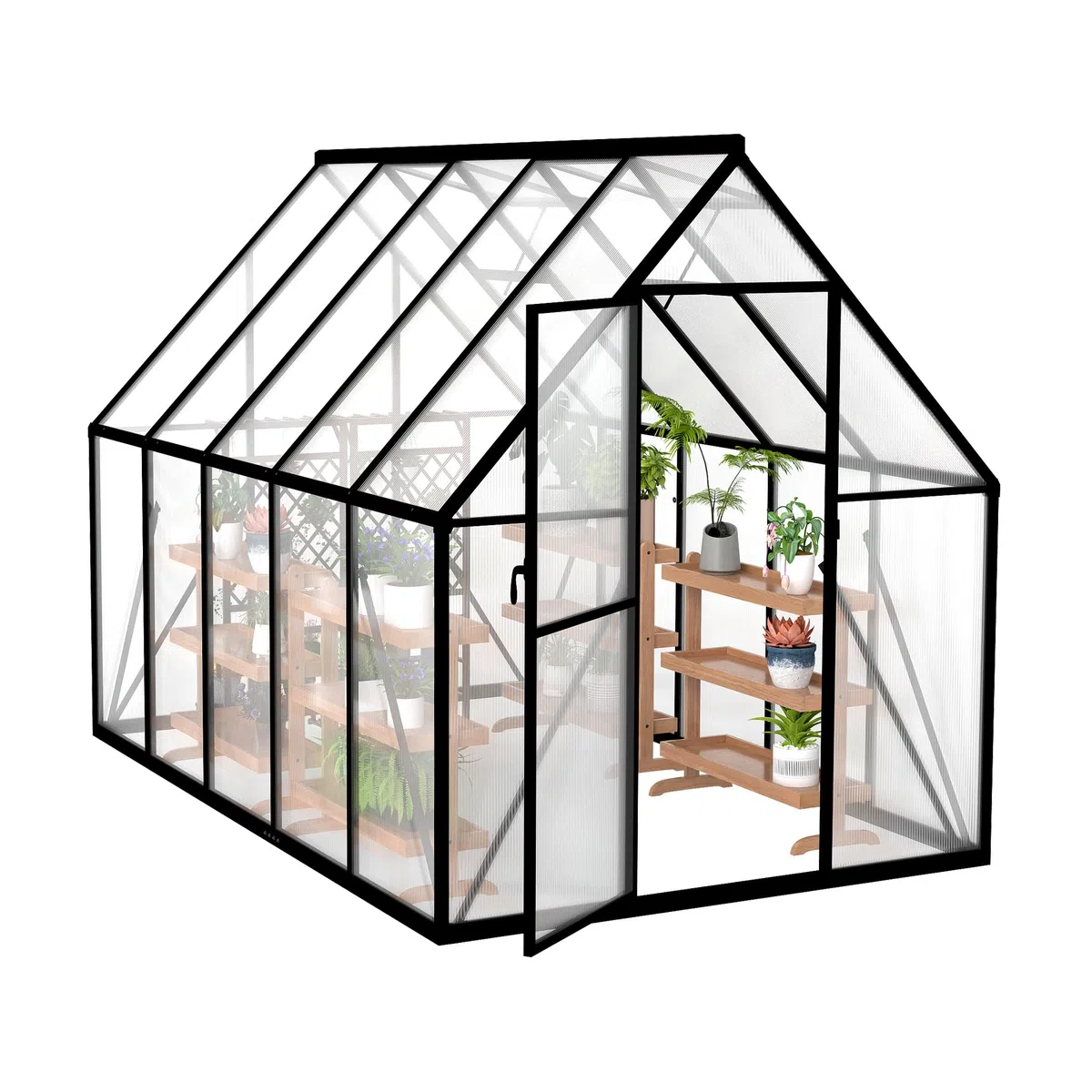 Froadp Serre en aluminium avec fondation 280 x 180 x 195 cm - Plaques creuses en polycarbonate de 4 mm - Résistant aux intempéries - Serre à tomates avec fenêtres - Pour jardin et élevage