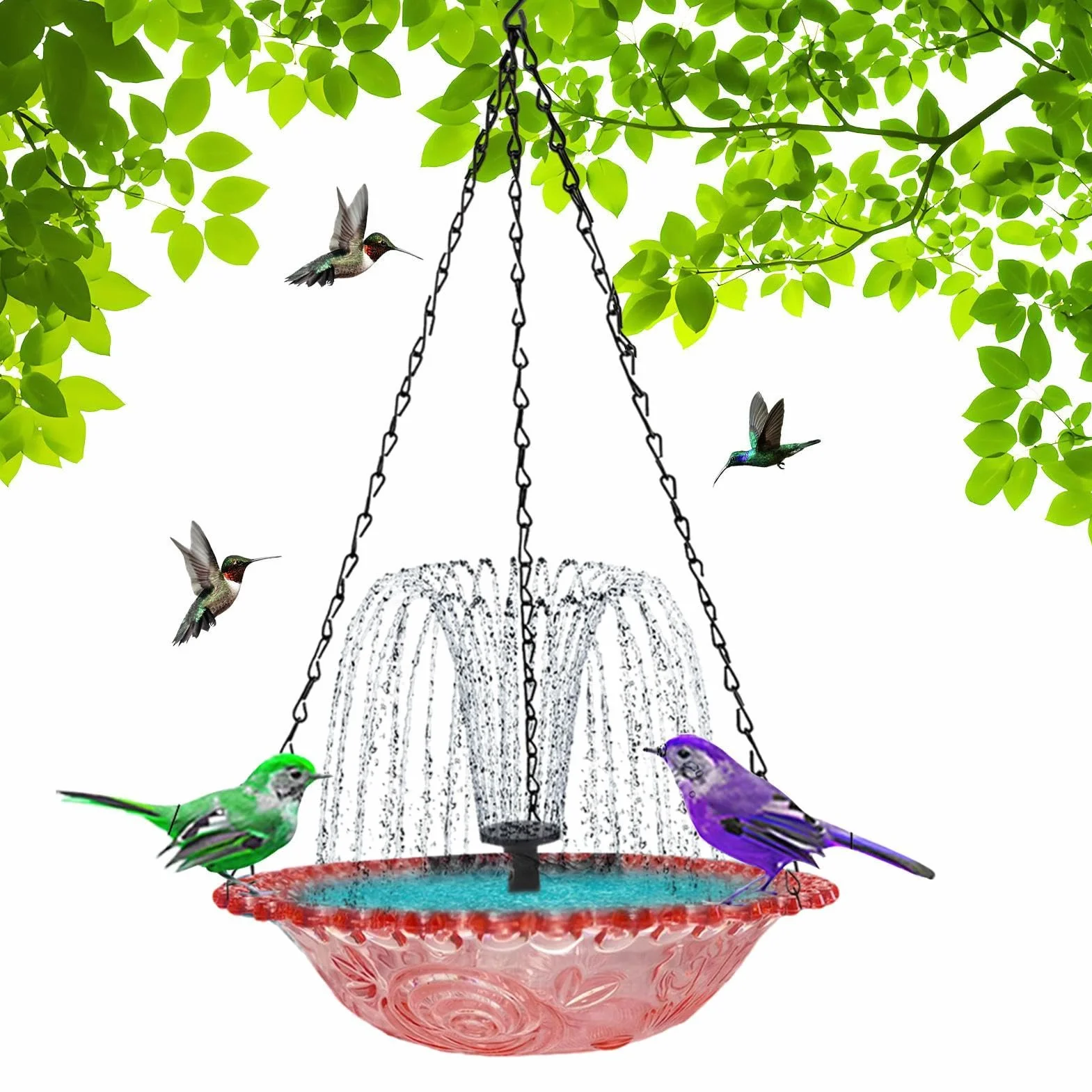 Bain d'oiseaux d'extérieur avec pompe solaire, fontaine décorative pour colibri rouge-gorge moineau