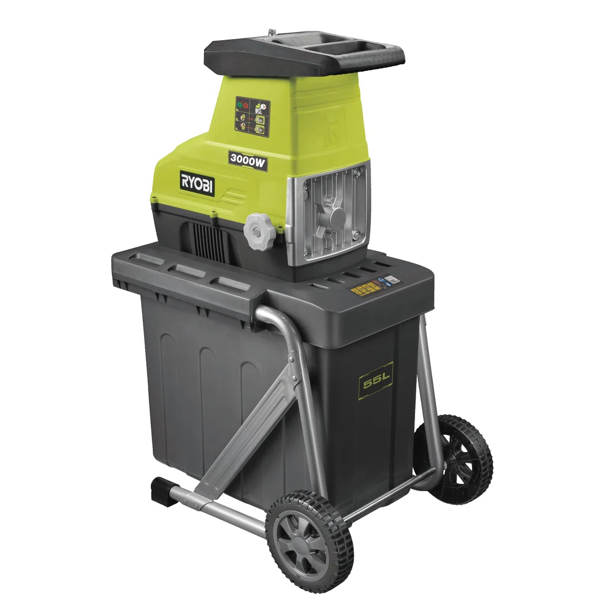 RYOBI Broyeur de Végétaux Électrique 3000W RSH3045U – Broyage Branches, Taille Haies, Déchets Jardin, Paillage Compost – Bac 55L, Coupe 45 mm