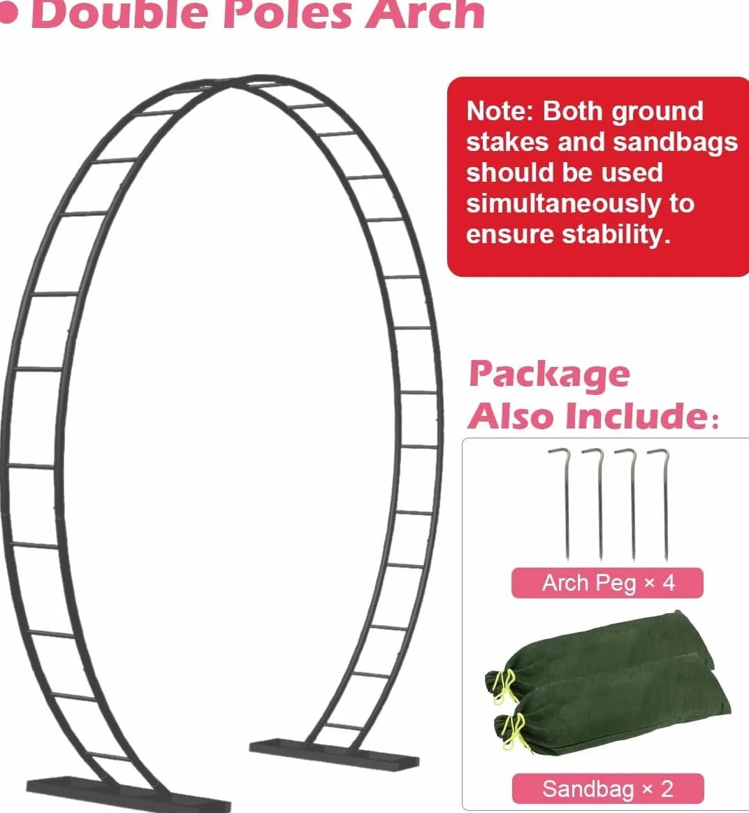 Artigarden Arche de jardin en métal pour plantes grimpantes et support de fond pour guirlandes de ballons avec base, arc rond pour décoration de fête en plein air, noir