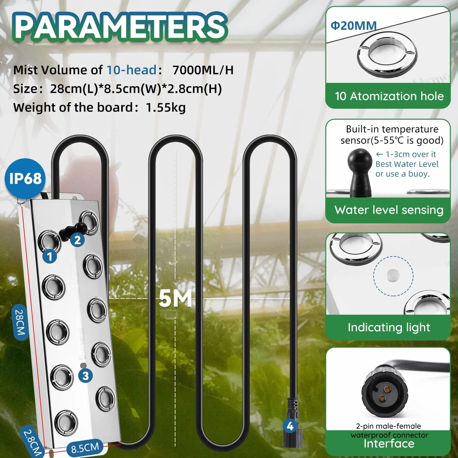 Brumisateur à ultrasons 10 têtes 7L/H 400W Mxmoonant Fabricant de Brouillard pour Conservation des Aliments