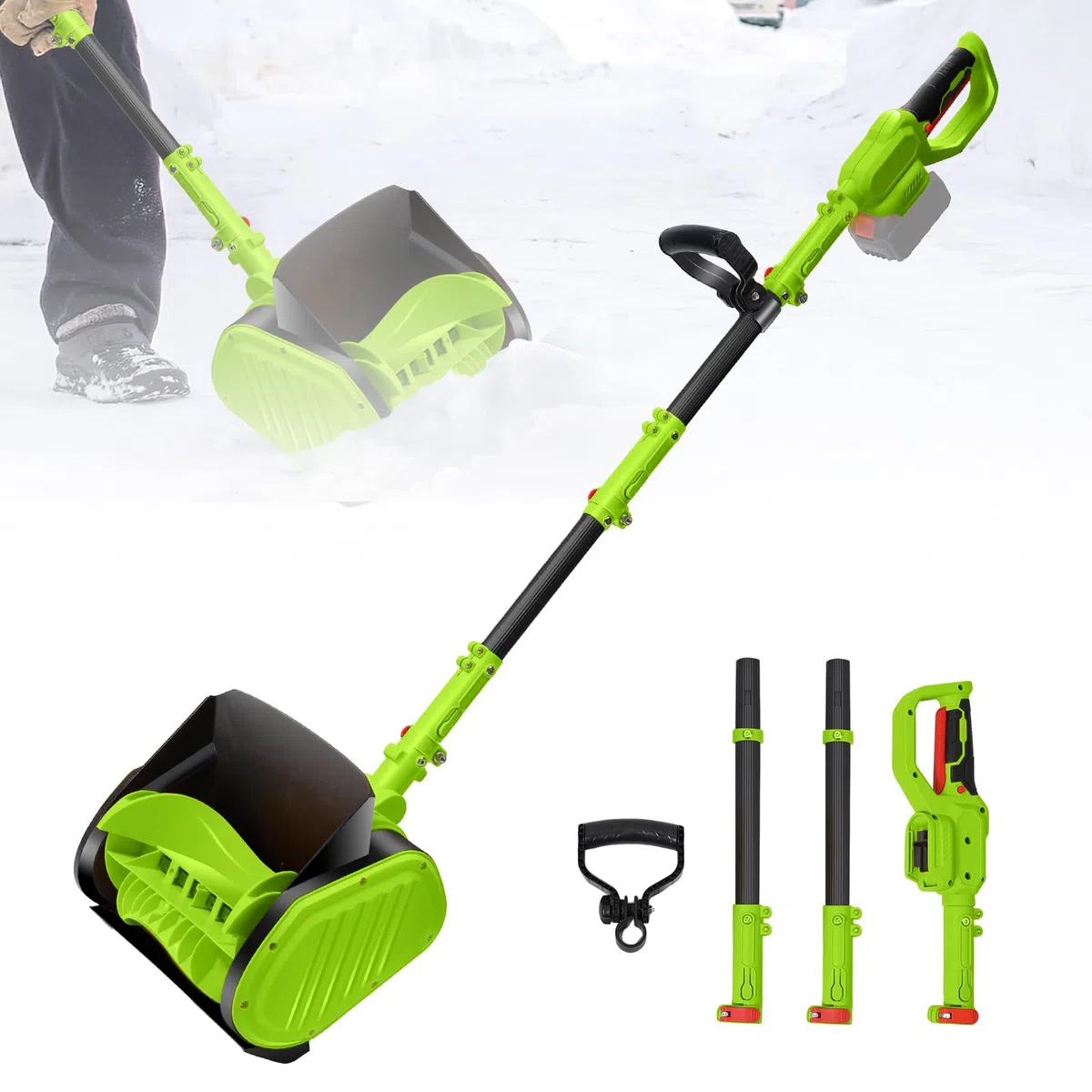 Fraise à neige sans fil, pelle à neige électrique, souffleuse à neige électrique amovible, moteur sans balais 550 W, largeur de 30 cm, profondeur de 16 cm, portée de jet 8 m, pour toutes les routes