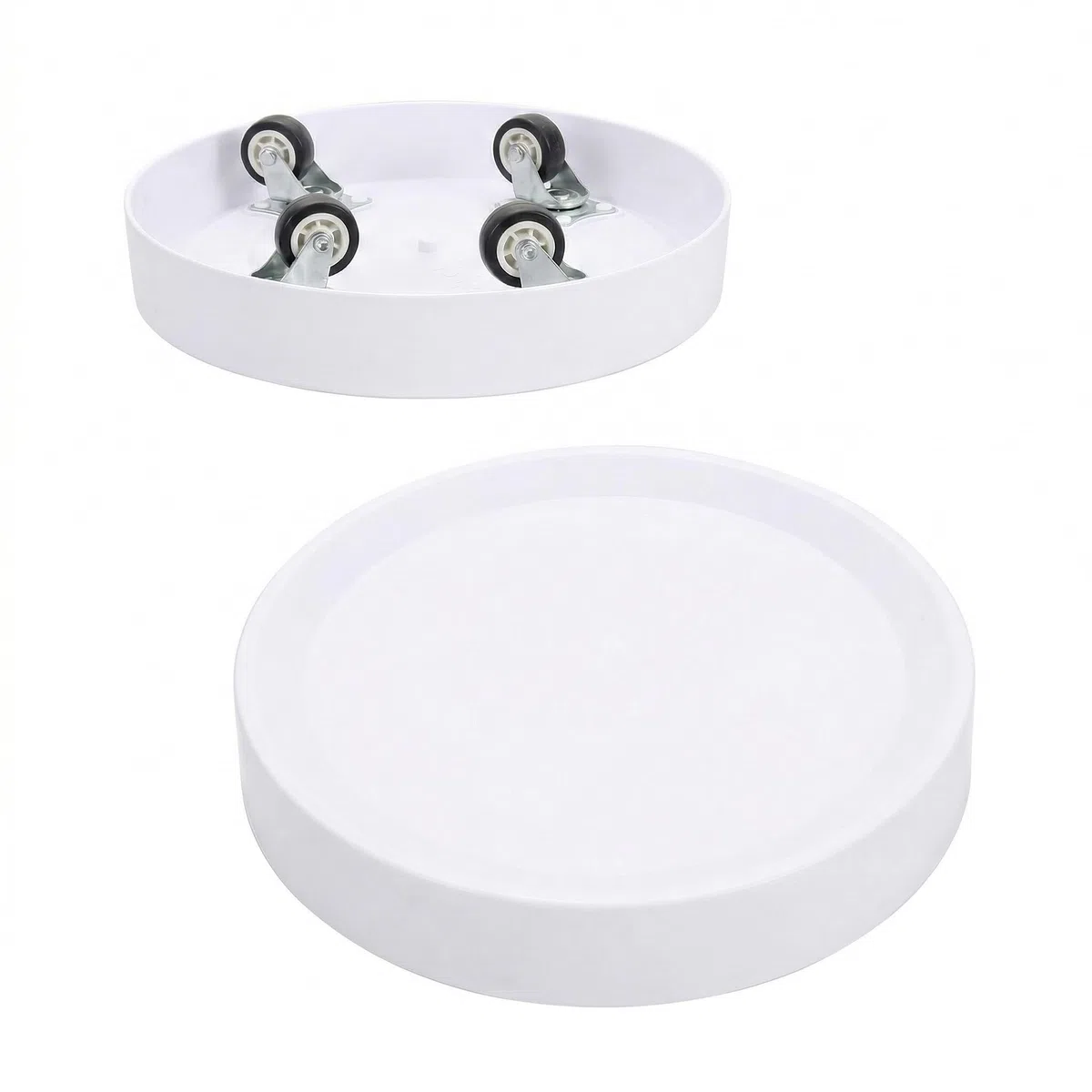 Lot de 2 Plateaux Roulants avec Roues Cachées -Diamètre intérieur 27,5 cm, Cache-pot et Support Mobile pour Plantes, Appareils, Décoration - Intérieur/Extérieur - Blanc