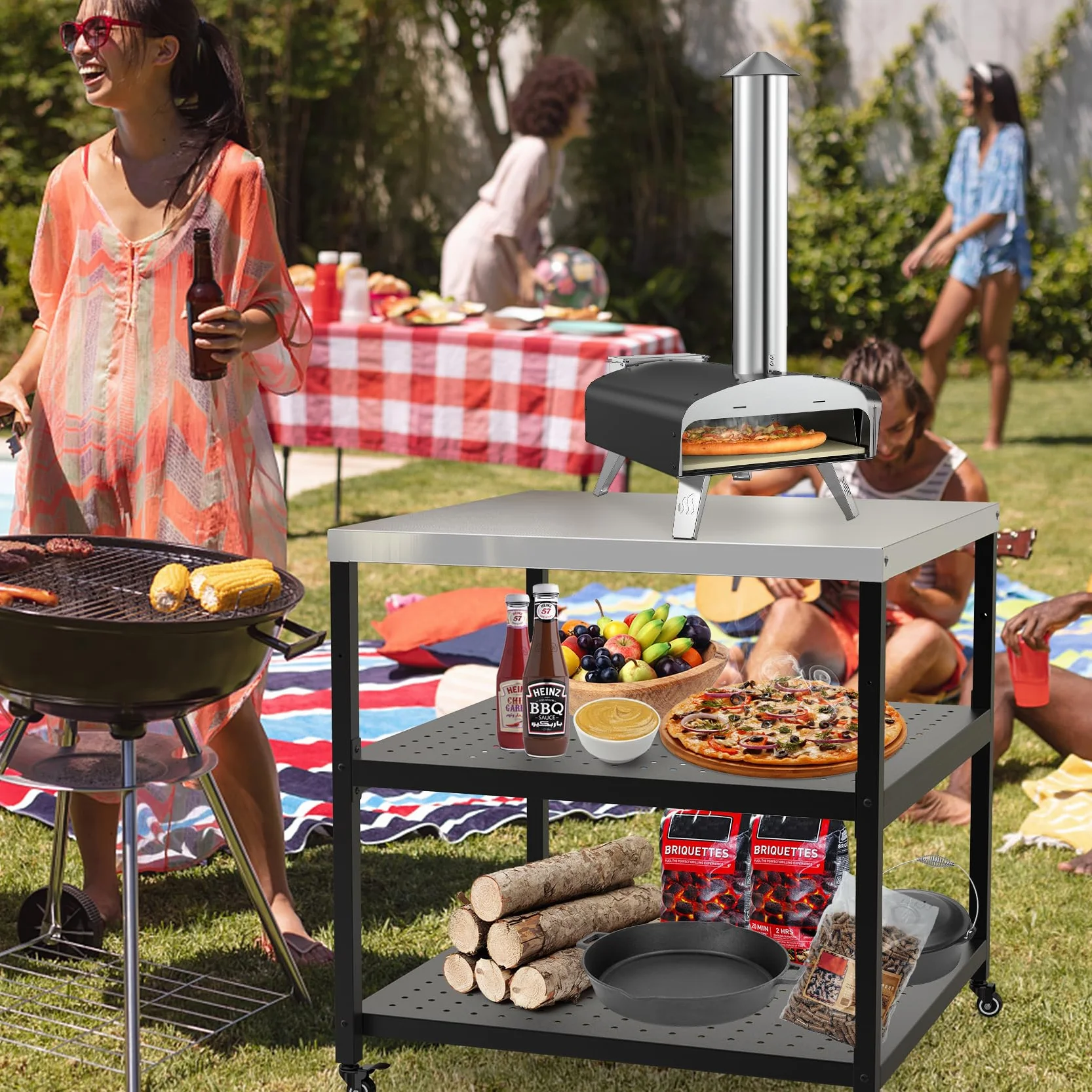 onlyfire Acier Inoxydable Table d'appoint,Table de Support de Four à Pizza avec Roue Poser Votre Four a Pizza,Accessoires Four à Pizza (80 x 80 x 83 CM)