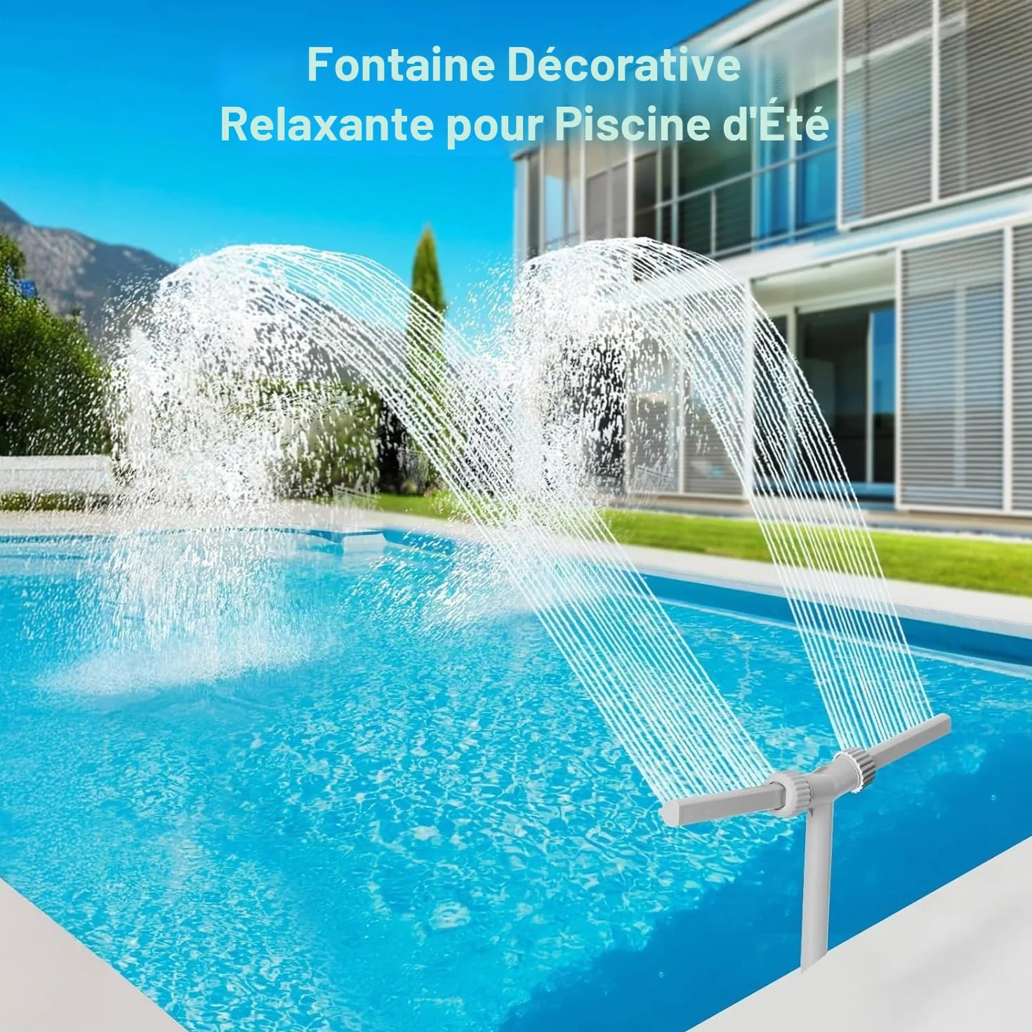 Fontaine de piscine cascade à double buse réglable pour piscines hors sol et encastrées Blanc