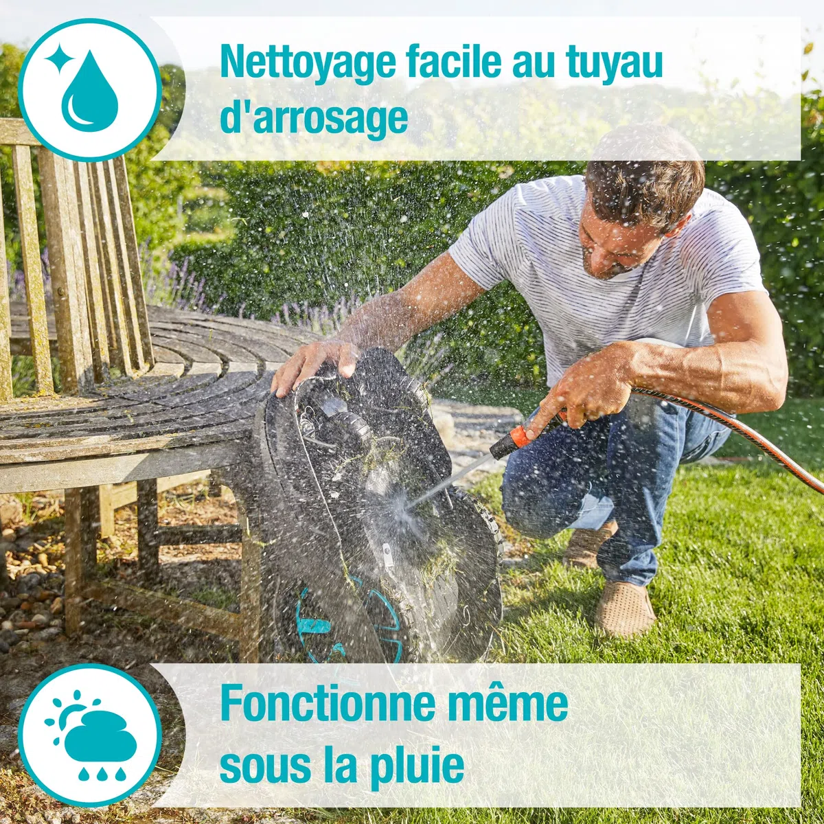Gardena Tondeuse Robot Smart SILENO City 500 m² Set: Technologie Lona IA innovante, réglage Via Application, SensorControl, pour pentes 35% Max, passerelle Smart, FR-Version (19602-66)
