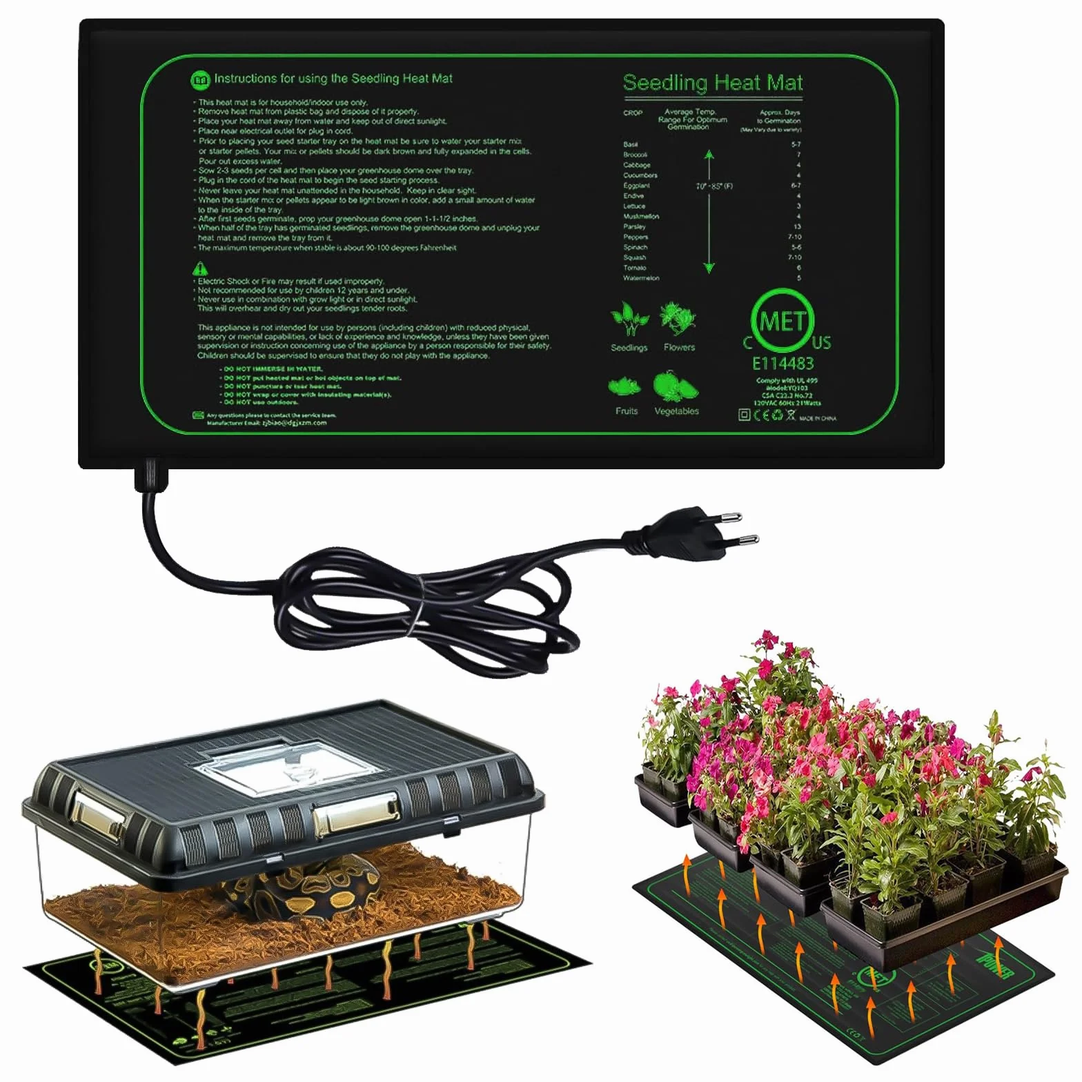 GAOUTO Tapis chauffant pour plantes 21 W, 25 × 52,5 cm, tapis chauffant pour germination des semis, tapis chauffant pour germination et régulation de la température, chauffage rapide