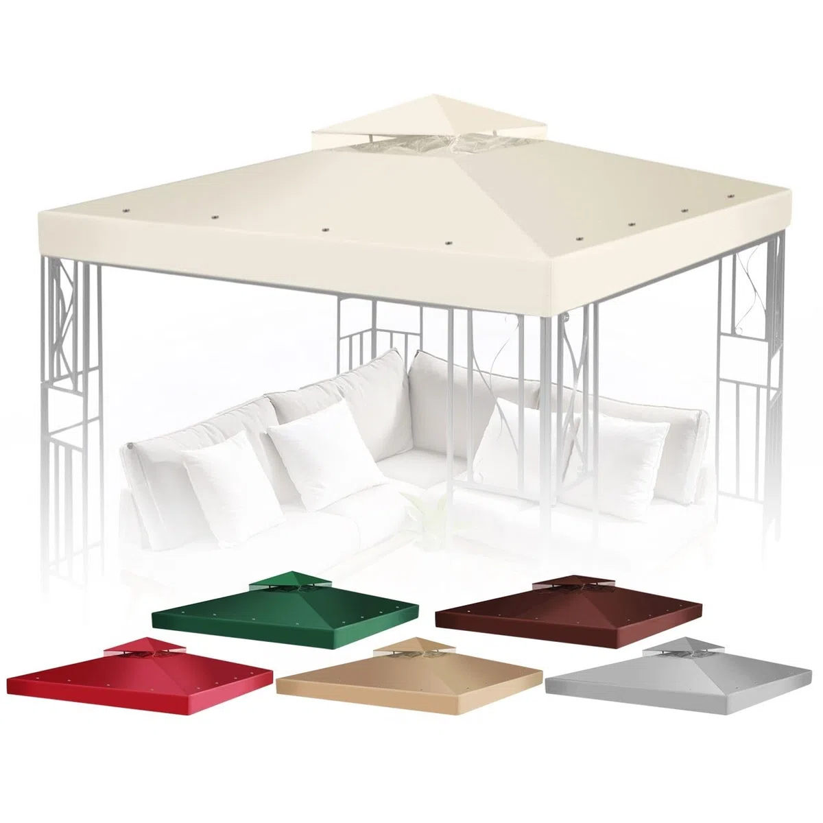 Flexzion Housse de Rechange pour tonnelle de 2,4 x 2,4 m – Résistante à l'eau – UV30+ – Résistante à l'eau – pour extérieur, Pare-Soleil, Jardin, terrasse, pavillon (Ivoire)