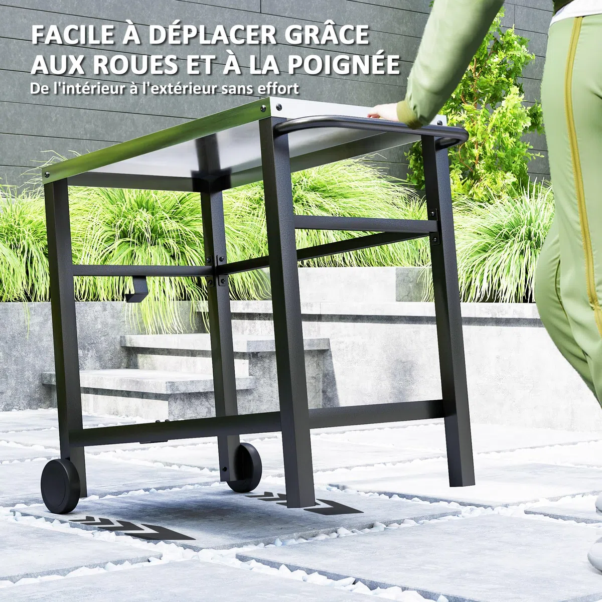 Outsunny Desserte plancha extérieure avec Plan de Travail en Acier Inoxydable, Chariot de Barbecue avec étagère, desserte de Jardin avec Crochets, Porte-Serviettes, 2 Roues, 102x50x81cm, Gris Charbon