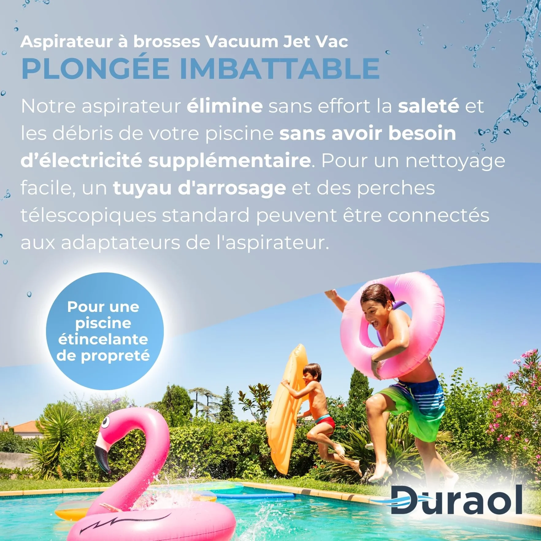 Aspirateur de Piscine Jet Vac avec Brosses Venturi à Raccorder au Tuyau d'Arrosage