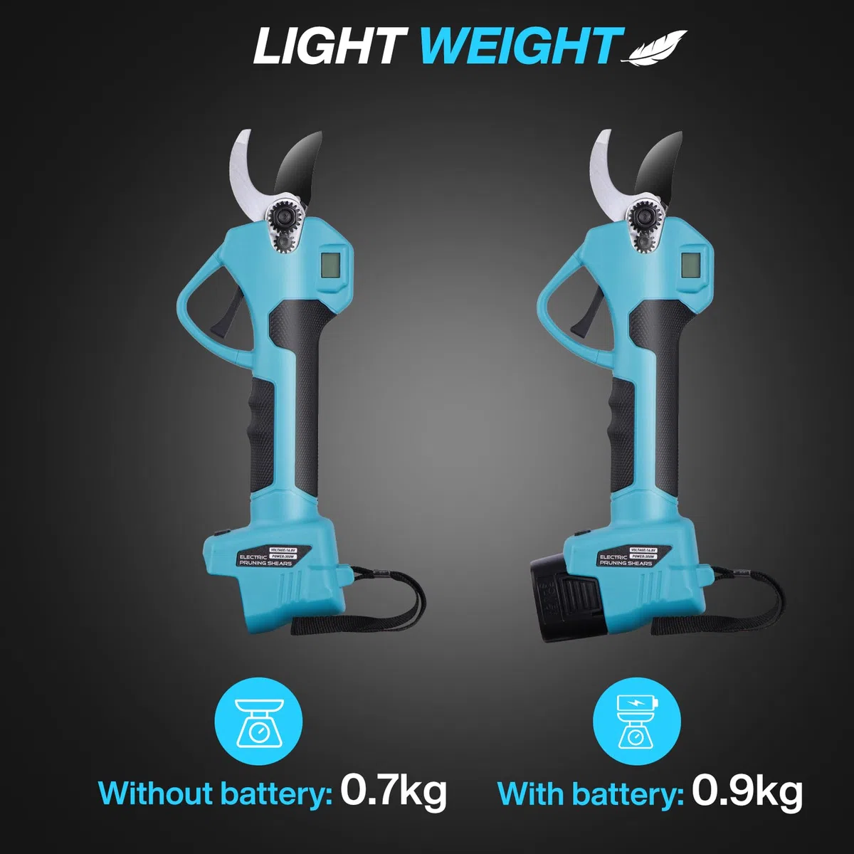 Sécateur Électrique Sans Fil, 35mm 2 Batteries 2.0Ah Sécateur à Batterie avec Moteur Brushless et Lames SK5 avec Revêtement PTFE pour Jardin Verger et Vigne Bleu