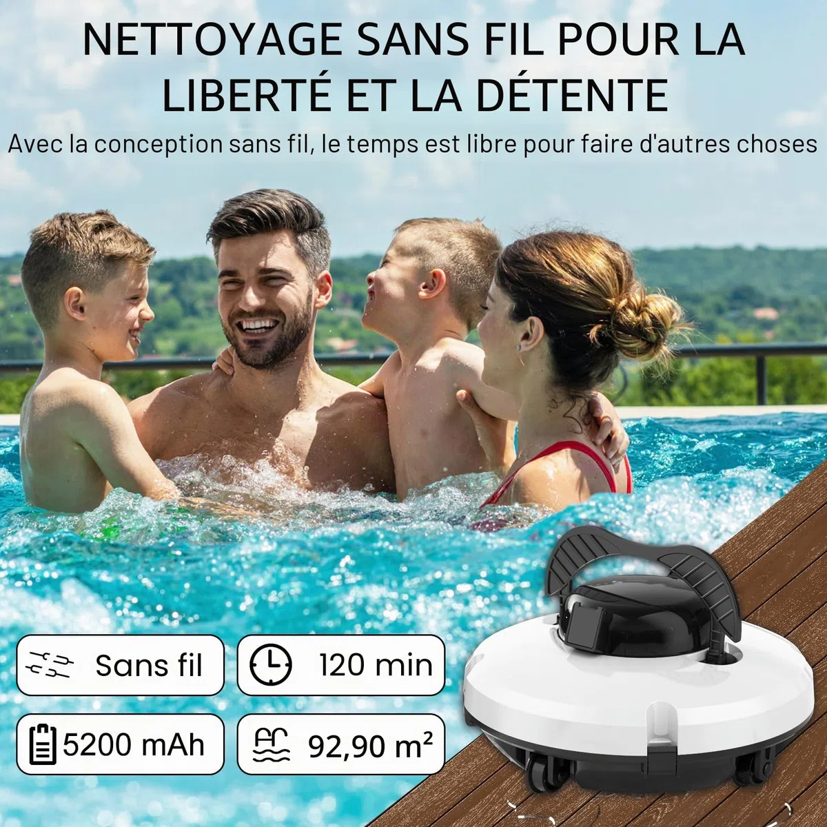 2026 Robot aspirateur de Piscine sans Fil pour Piscine Hors Sol 120 Minutes d'autonomie, Nettoyeur de Piscine Automatique pour Piscine creusée jusqu'à 1000 Pieds carrés Robot de Piscine autoparquant