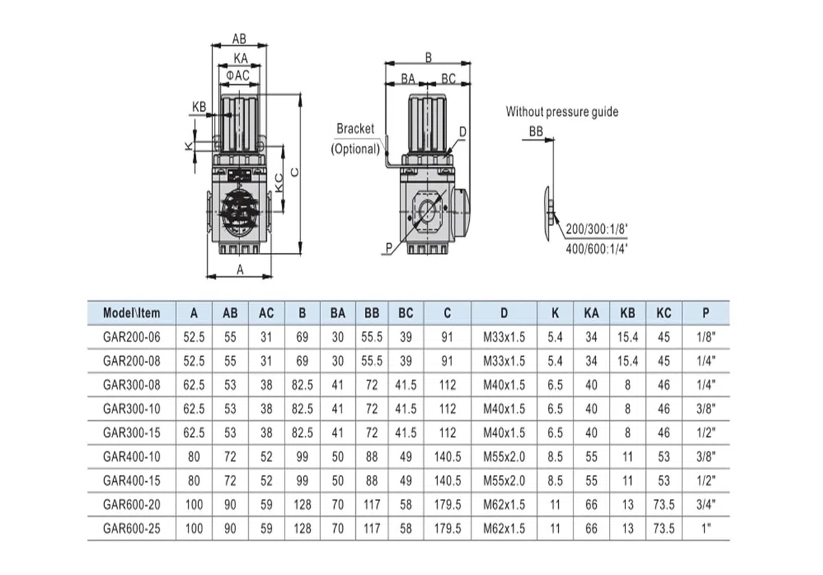 Régulateur GAR200 GAR20006 1/8" GAR20008 1/4"(GAR20006SJN)