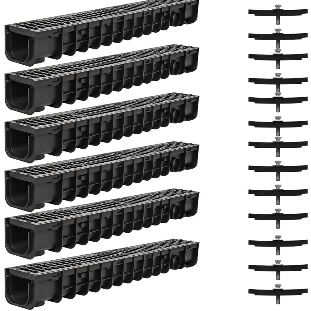Melko Conduit de drainage Entwässerungskanal C250, 6 m, grille en fonte - adapté pour DN75 et incl. adaptateur pour DN110
