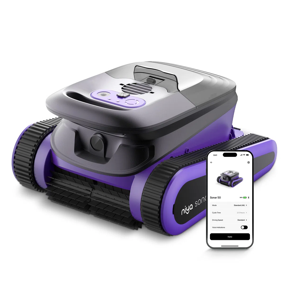 Niya Sonar 50 Robot Piscine sans Fil avec App, Navigation Intelligente, Nettoyage Ligne d’Eau, Système de Filtration Fine, pour Piscines Enterrées & Hors Sol Jusqu’à 12 m