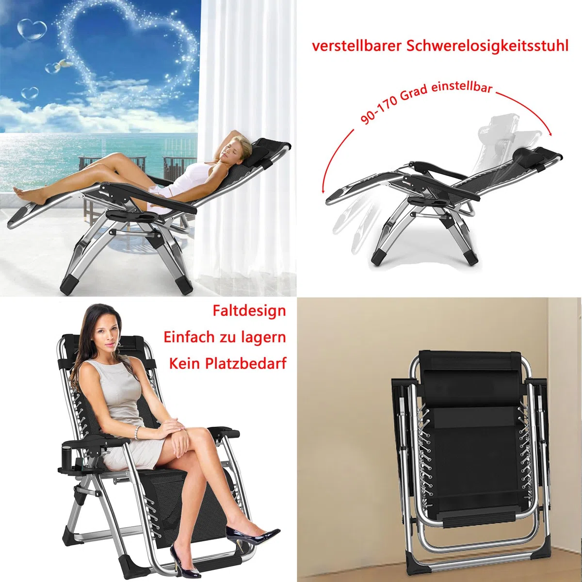 Chaise Longue Jardin - Exterieur Transat De Plage Fauteuil - Chaises Bains de Soleil Relax DéTente Air avec Repose - Fauteuil Relax Zero Gravity - Poids de -Charge 200 kg