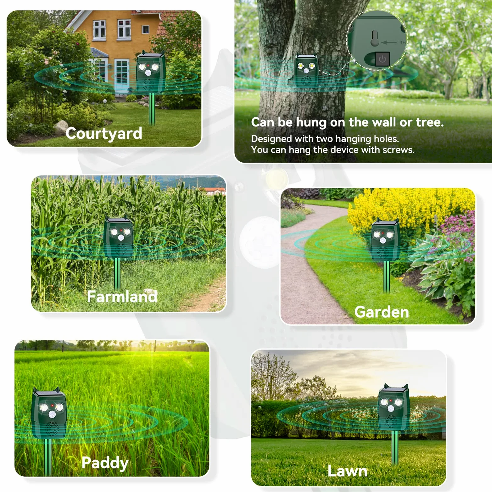 Ultrason Chat Exterieur pour Jardin, Ultrason Chat Exterieur avec Détecteur de Mouvement, 3 Modes Ultrasons et Flashs Peuvent Automatiquement Anti Pigeon, Répulsif Chien Extérieur