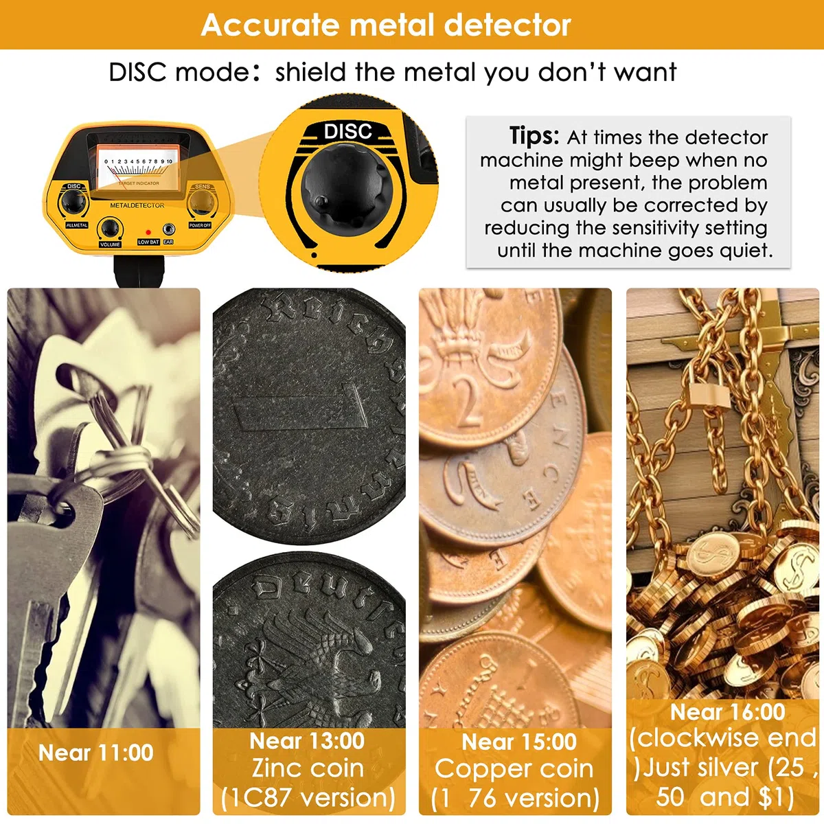 Détecteurs de Métaux Haute Précision Hauteur Réglable 78-108cm, Professionnel Détecteurs de Métaux Bobine de Recherche Étanche de 25 cm avec pour Enfants et Adultes