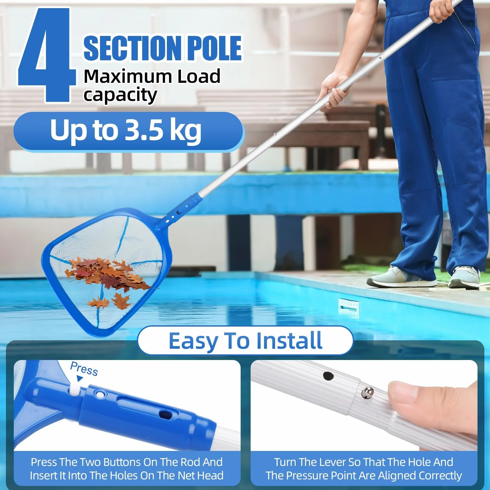 USHOP Épuisettes de Surface pour Piscine 187cm Filets de Fond Piscine Outil Nettoyage Étang