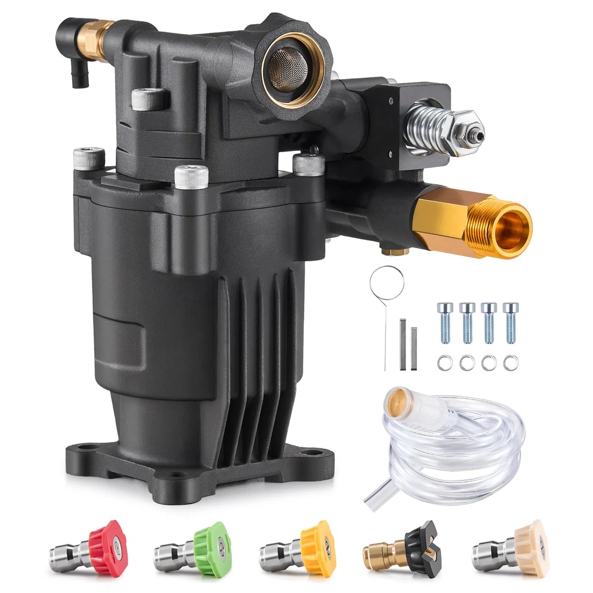 VEVOR Pompe de nettoyeur haute pression, arbre horizontal de 19,05 mm, 3500 PSI, 2,5 GPM, kit de pompe de remplacement avec 5 buses, quincaillerie, tube siphon, pour Simpson, Honda, Troy-Bilt, Generac