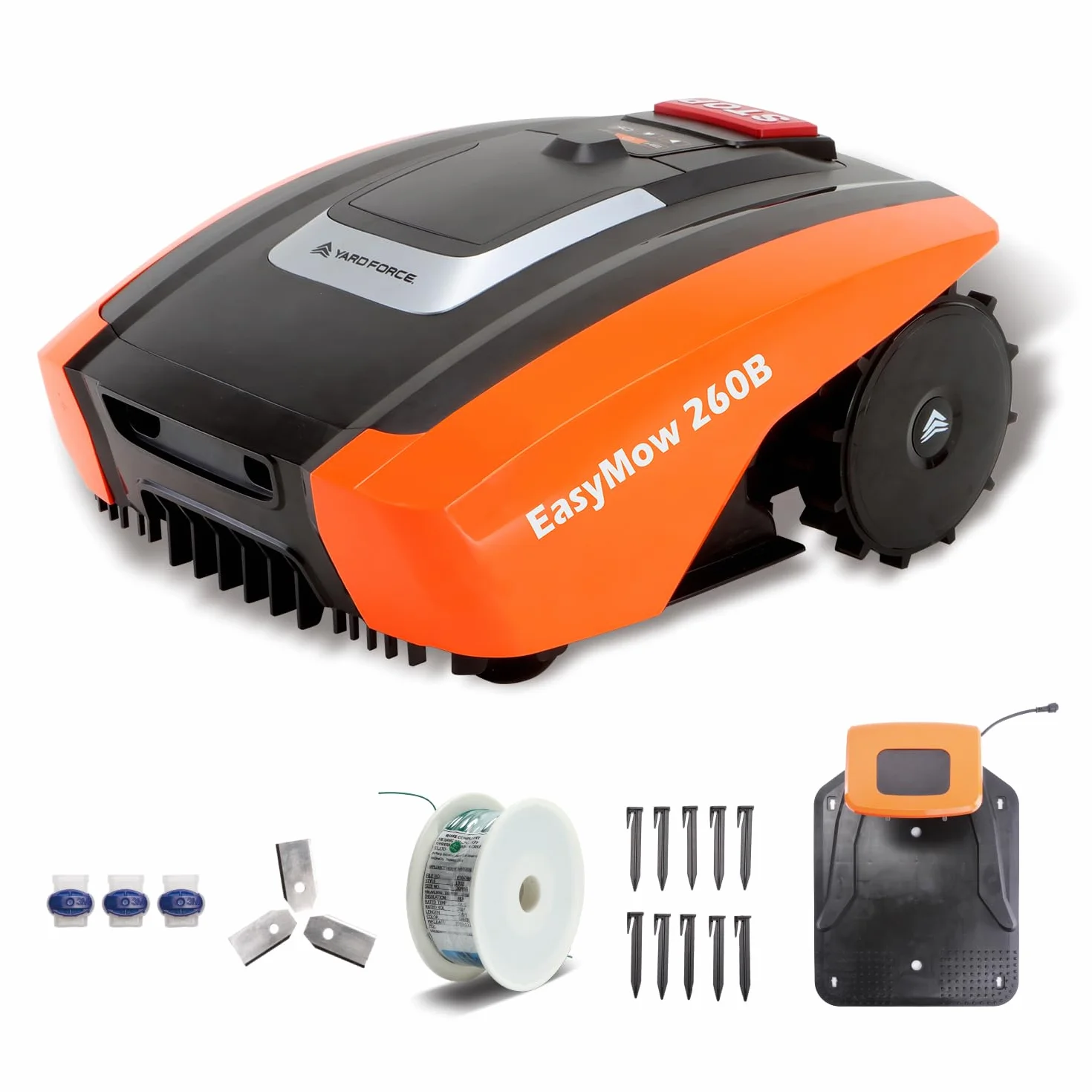 Yard Force Robot Tondeuse Easymow 260B pour Jardins jusqu'à 260m². Noir/Orange